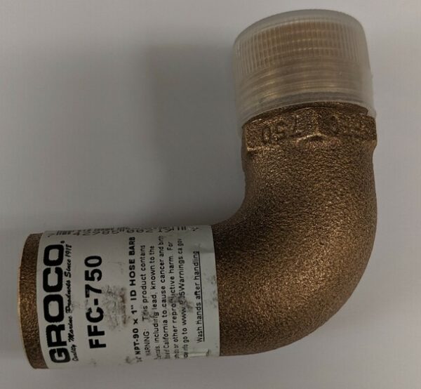 FFC-750,  Groco 90 Degree Pipe to Hose Adapter (3/4" NPT, 1" Hose)