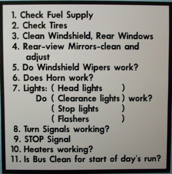 SB181, Garman Decal Check List For Bus - Black on White - 4" x 4"