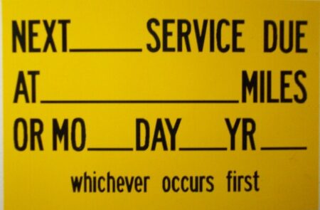 SB209, Garman Decal Next Service Due - Black on Yellow - 3" x 2"